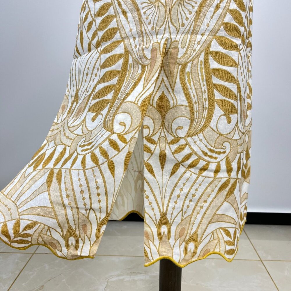 NWOT Farm Rio Midi Skirt Off-White/Beige Lace Nature Wavy Hem Linen Size XS - Picture 7 of 12